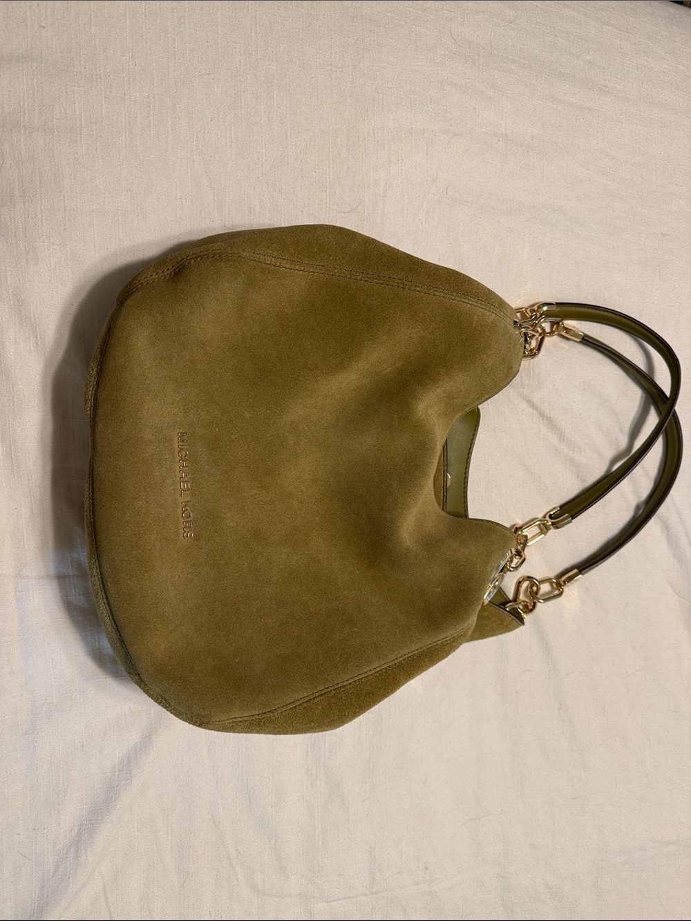 Michael Kors Olive Green Suede Shoulder Bag